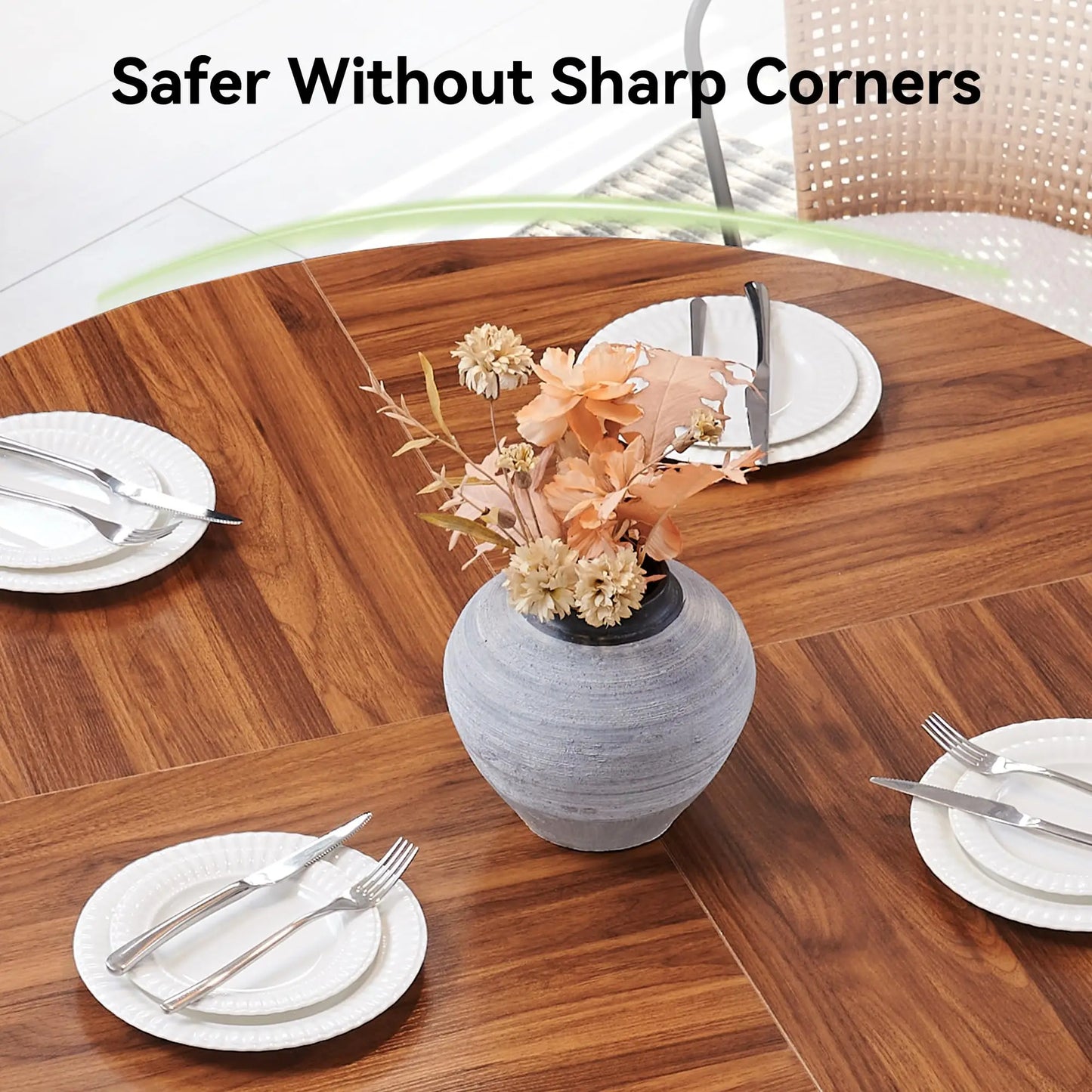 Round Dining Table for 4, 47 Inches Farmhouse Dinner Table with Wooden Pedestal Base, Modern