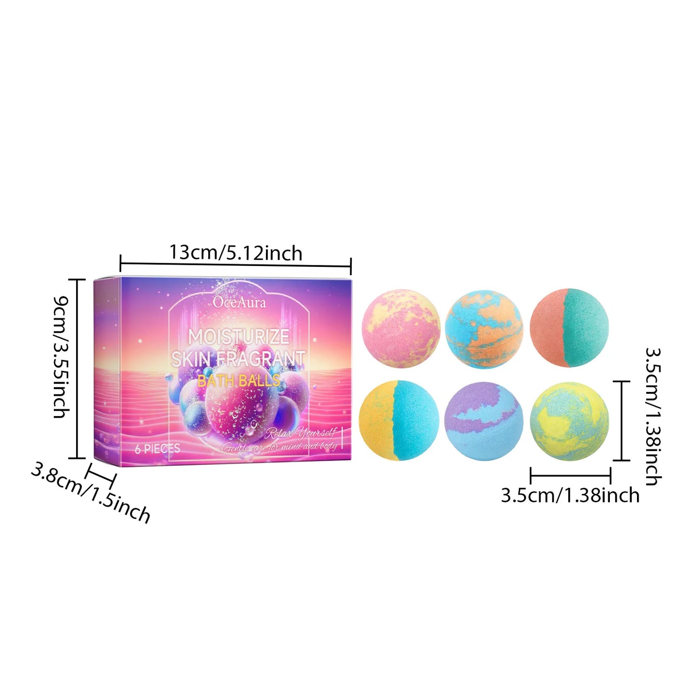 6pcs Bubble Bath Bomb Ball Exfoliating Body Nourish Skin Relieve Fatigue Stress Anxiety Clean Pores Body Bath Bomb Set