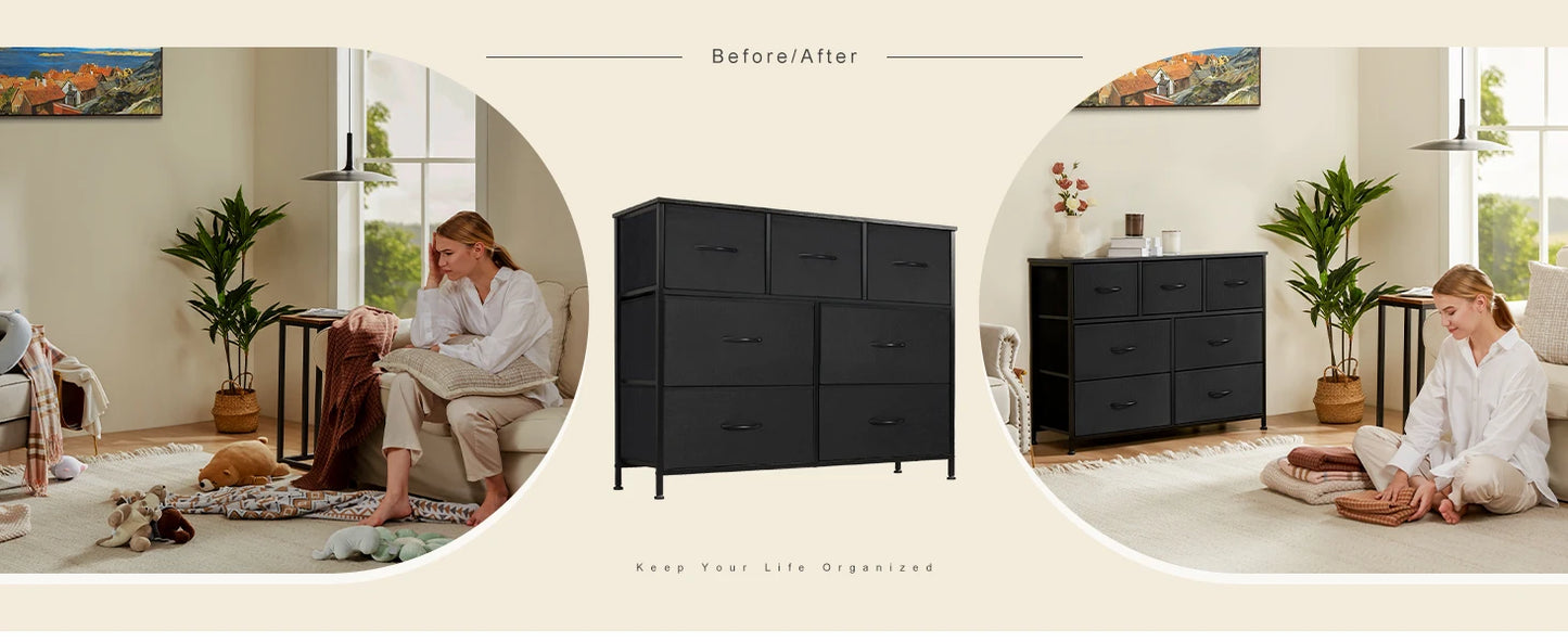 Dresser For Bedroom With 7 Fabric Drawers Organizer Storage Closet