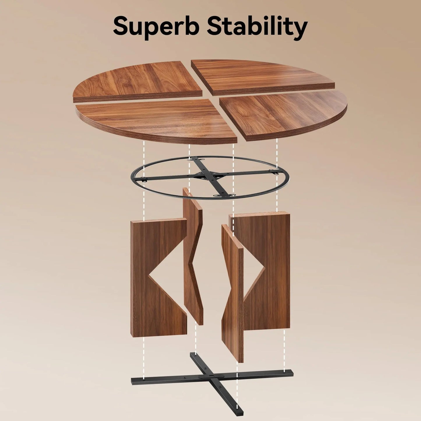 Round Dining Table for 4, 47 Inches Farmhouse Dinner Table with Wooden Pedestal Base, Modern