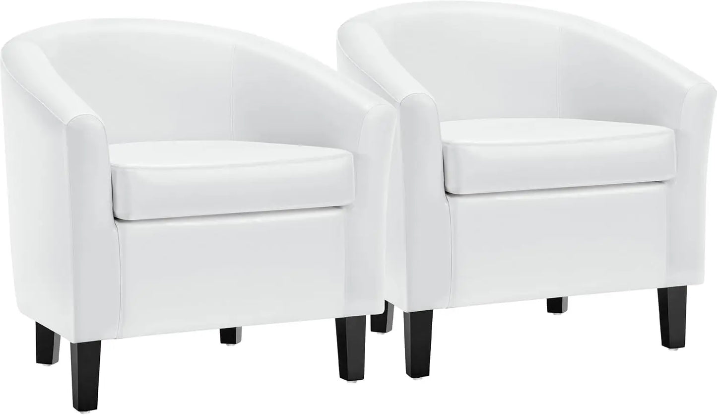 Accent Chairs Set of 2, Faux Leather Barrel Chairs