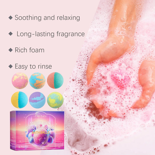 6pcs Bubble Bath Bomb Ball Exfoliating Body Nourish Skin Relieve Fatigue Stress Anxiety Clean Pores Body Bath Bomb Set