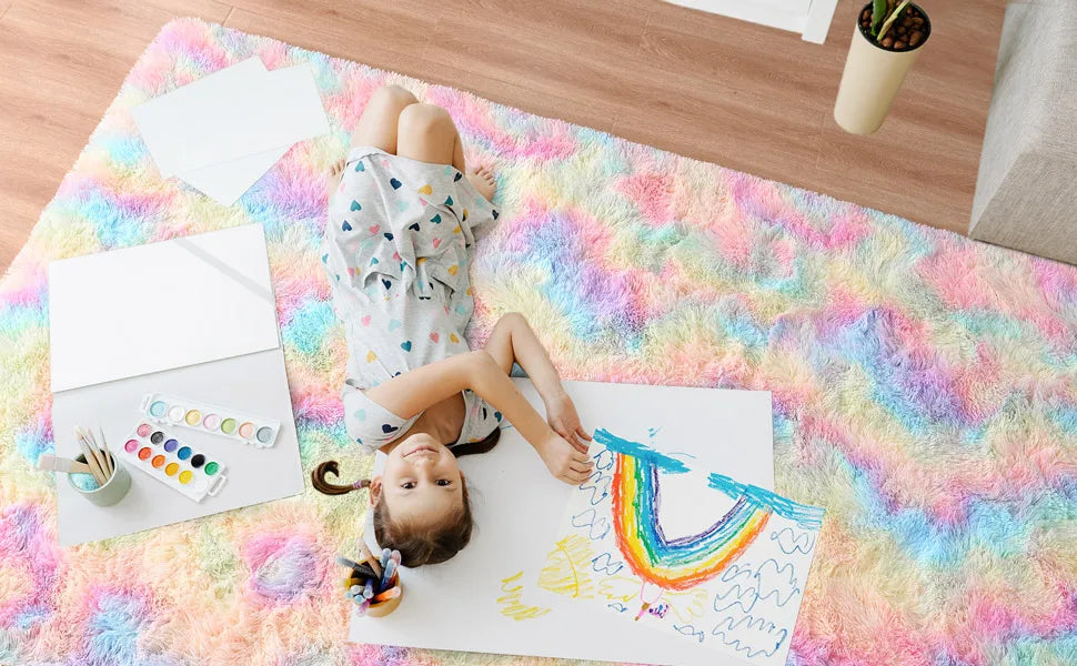 Soft Fluffy Rainbow Rugs for Girls Bedroom