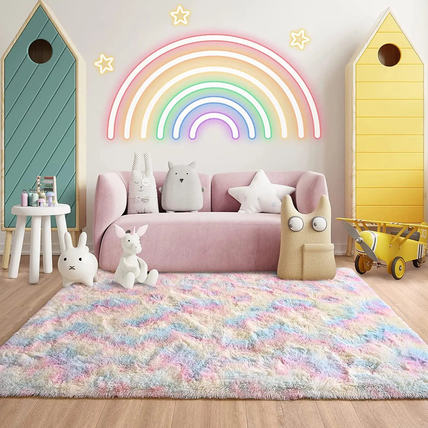 Soft Fluffy Rainbow Rugs for Girls Bedroom