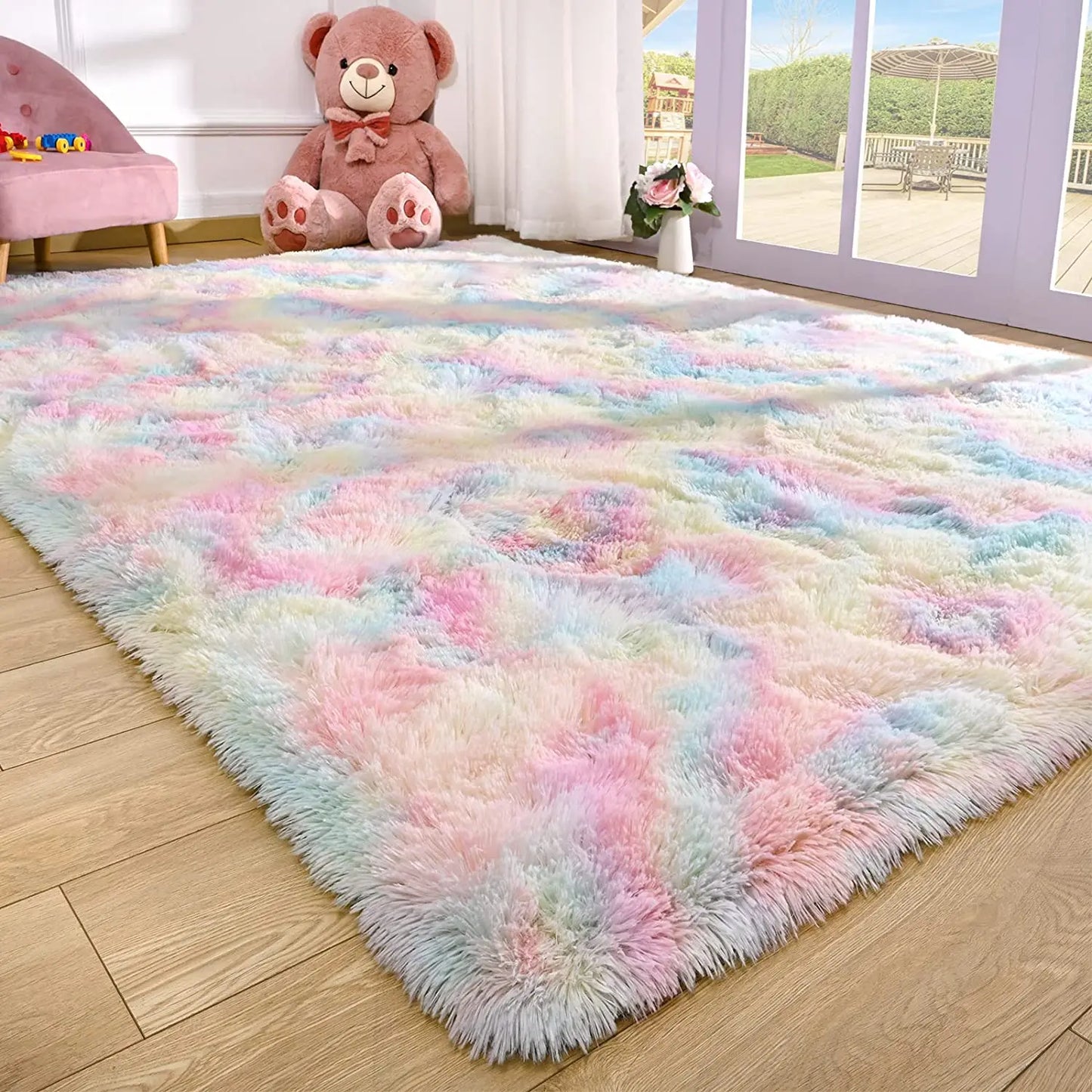 Soft Fluffy Rainbow Rugs for Girls Bedroom