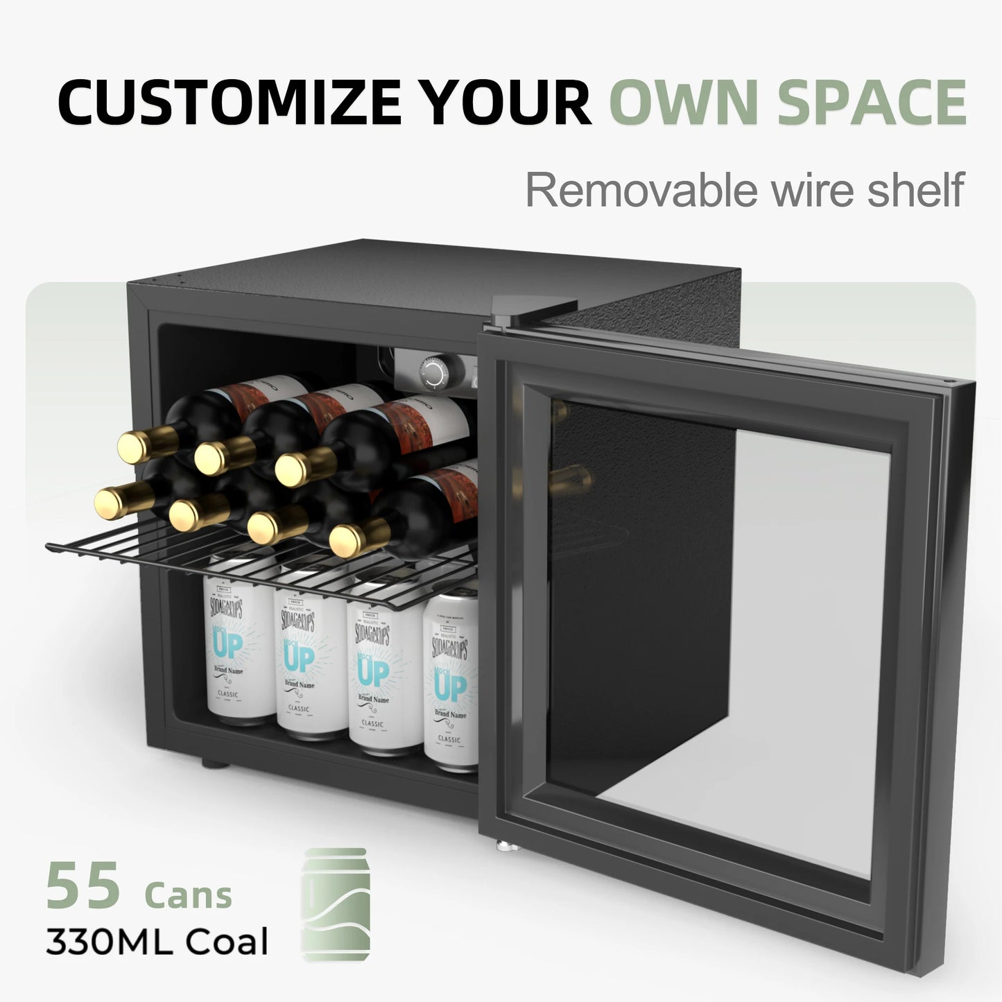 Mini Fridge 1.3 cu ft. 48 Can Beverage Refrigerator Cooler for Beer Drinks Wines Beverage Fridge with Adjustable Shelves