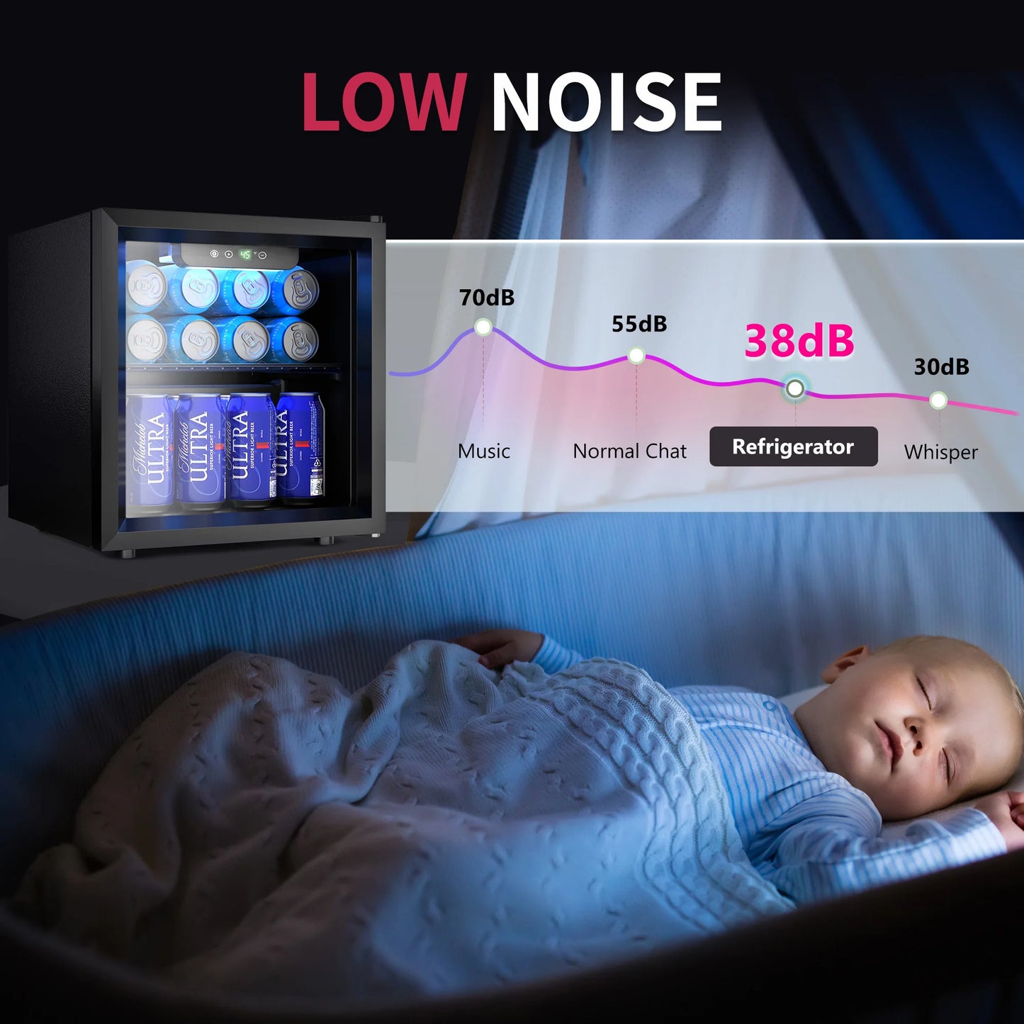 Mini Fridge 1.3 cu ft. 48 Can Beverage Refrigerator Cooler for Beer Drinks Wines Beverage Fridge with Adjustable Shelves