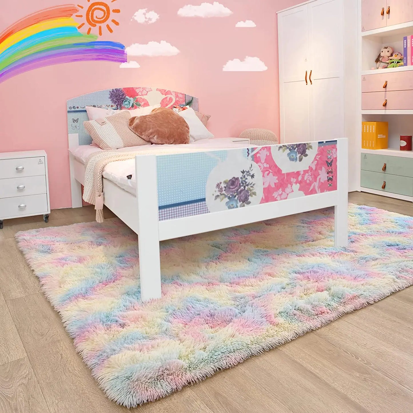 Soft Fluffy Rainbow Rugs for Girls Bedroom