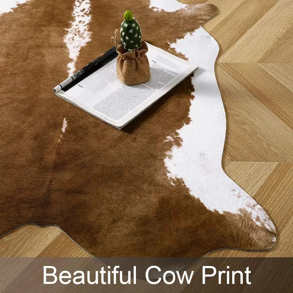 Faux Fur Animal Cow Hide Carpet ,Sturdy and Large Size Cow Print Rugs, Suitable for Bedroom Living Room Western Style