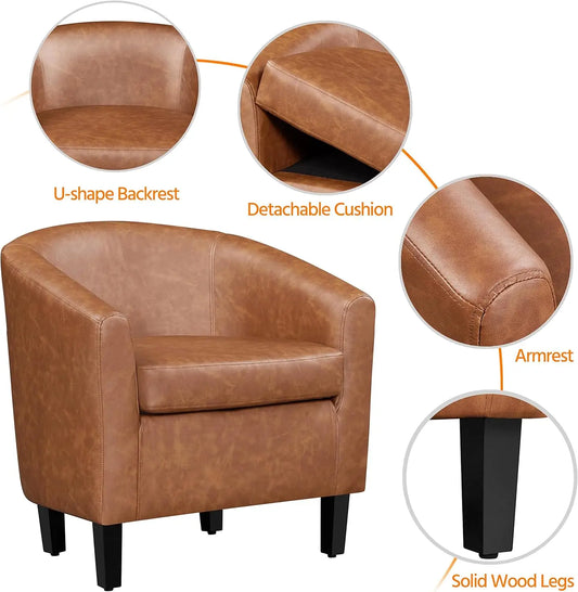 Accent Chairs Set of 2, Faux Leather Barrel Chairs