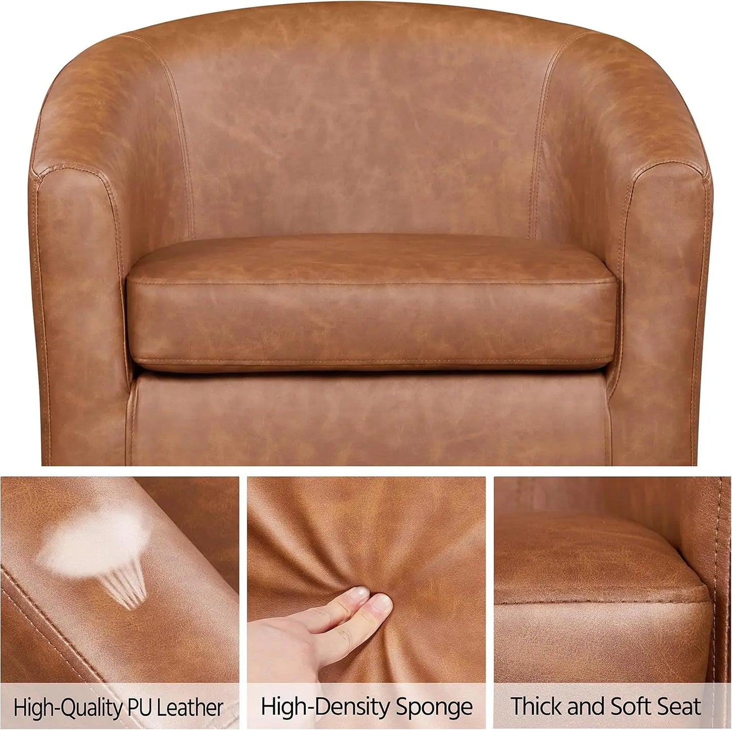 Accent Chairs Set of 2, Faux Leather Barrel Chairs