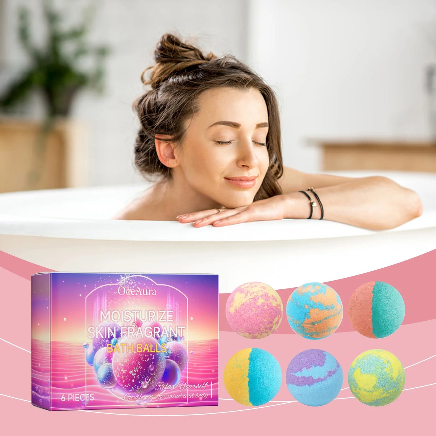 6pcs Bubble Bath Bomb Ball Exfoliating Body Nourish Skin Relieve Fatigue Stress Anxiety Clean Pores Body Bath Bomb Set