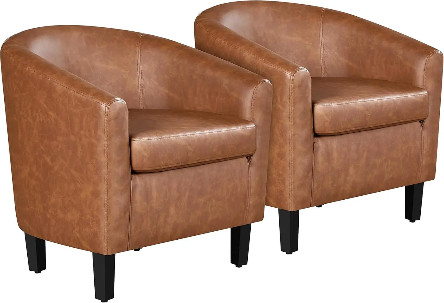 Accent Chairs Set of 2, Faux Leather Barrel Chairs