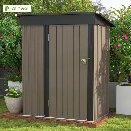 5x3 FT Outdoor Storage Shed, Tool Shed with Sloping Roof and Lockable Door, Metal Shed for Backyard Garden Patio Lawn