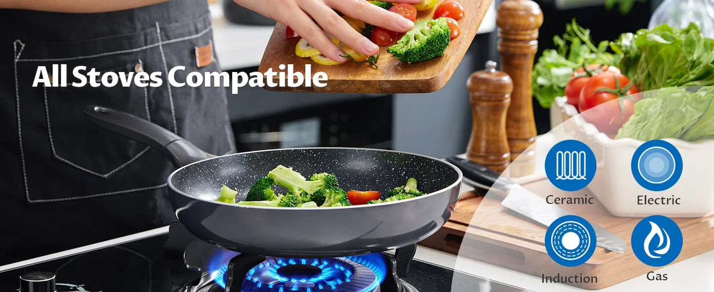 Induction Cookware Pots and Pans Set 10 Piece,  Dishwasher Safe Nonstick Cooking Pans, Stay-Cool Bakelite Handle