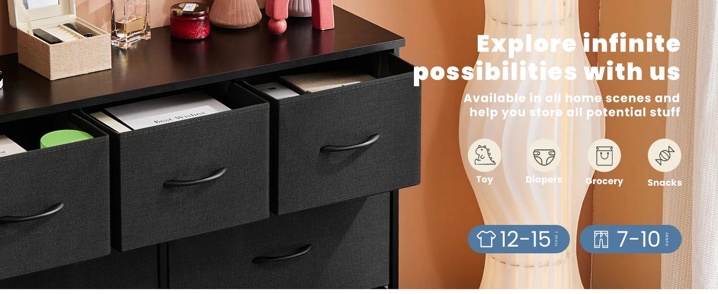 Dresser For Bedroom With 7 Fabric Drawers Organizer Storage Closet