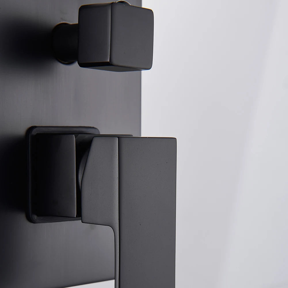 Black Shower Faucets System Bathroom Wall Mounted Rainfall Shower Kit Concealed Embedded Box Hot Cold Water Mixer Tap SUS304