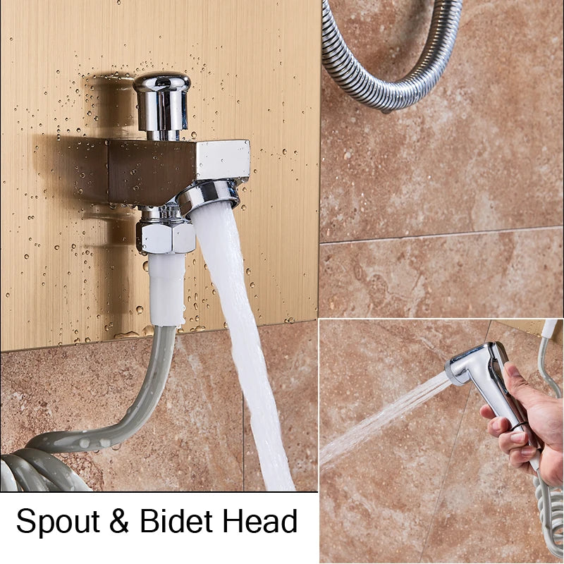 LED Bathroom Shower Panel 6 Modes Intelligent LCD Shower Column Rose Gold Rain Waterfall Bath Systems With Massage Jet Mixer Tap