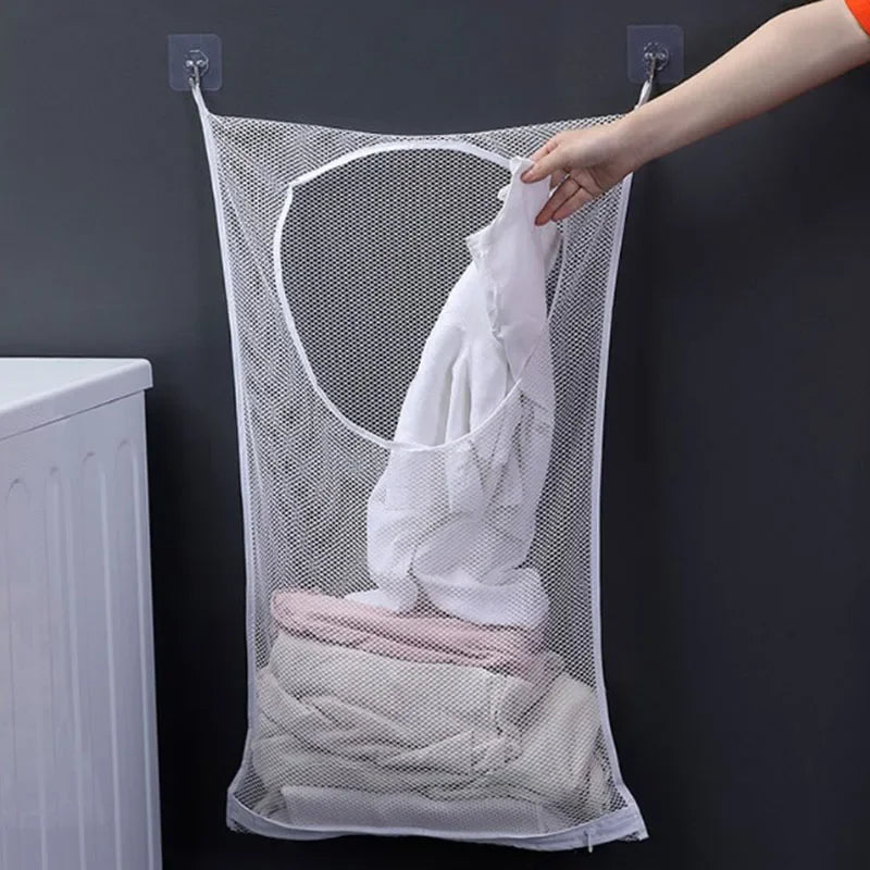 Over-the-Door Hanging Laundry Basket Wall-mounted Dirty Clothes Storage Organizer for Bathroom