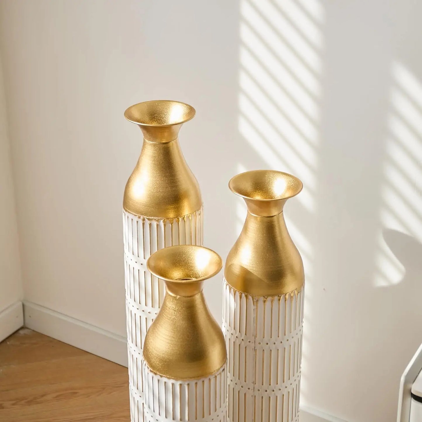 Tall Gold Metal Vase Set of 3