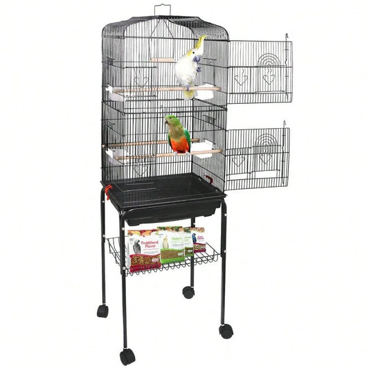 59''H Rolling  Bird Cage Cockatiel Parakeet Finch Canary Home with Stand & Tray