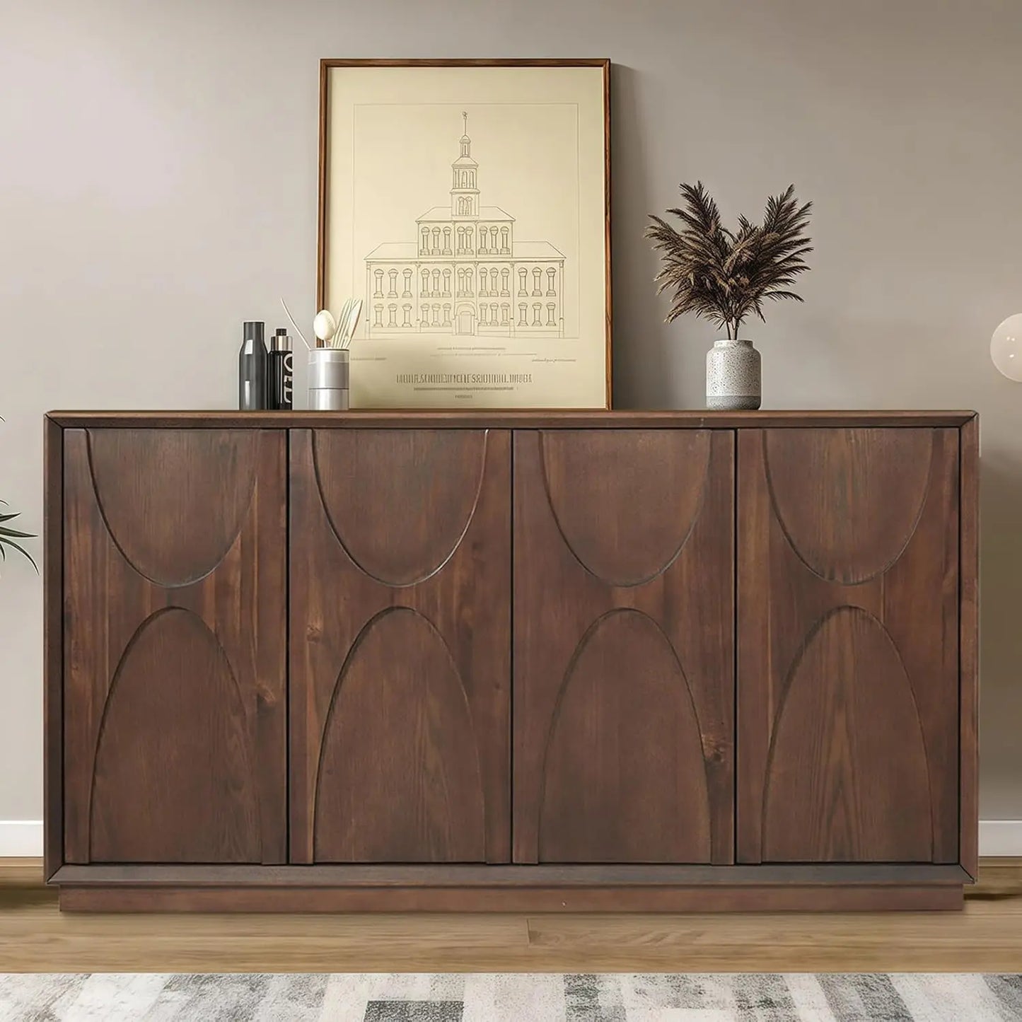 59" Sideboard Buffet Cabinet Retro Accent Storage Cabinet with Magnetic Door Latches Adjustable Shelf for Living Room Kitchen