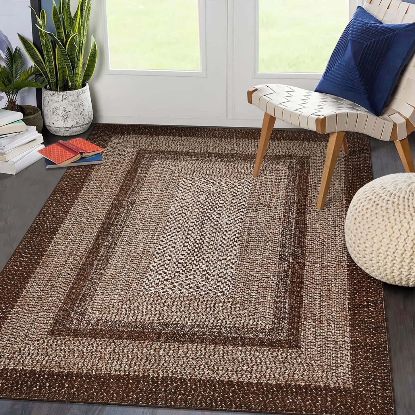 Washable Area Rugs ,Braided Print, Non Slip