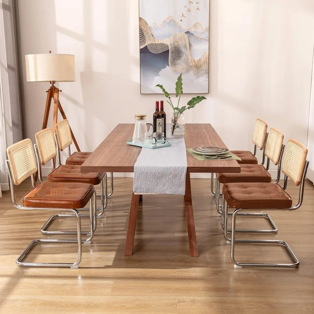 Natural Rattan Dining Chairs Set of 4, Modern Dining Room Chairs with Solid Wood Back for Kitchen