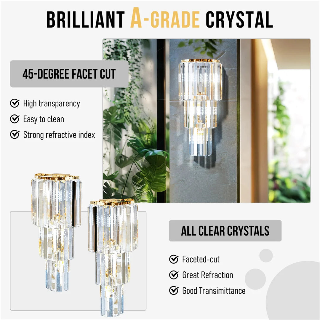 Modern Crystal Wall Lamp 3-Layer Wall Crystal Sconce Light E14 Led Corn Lights