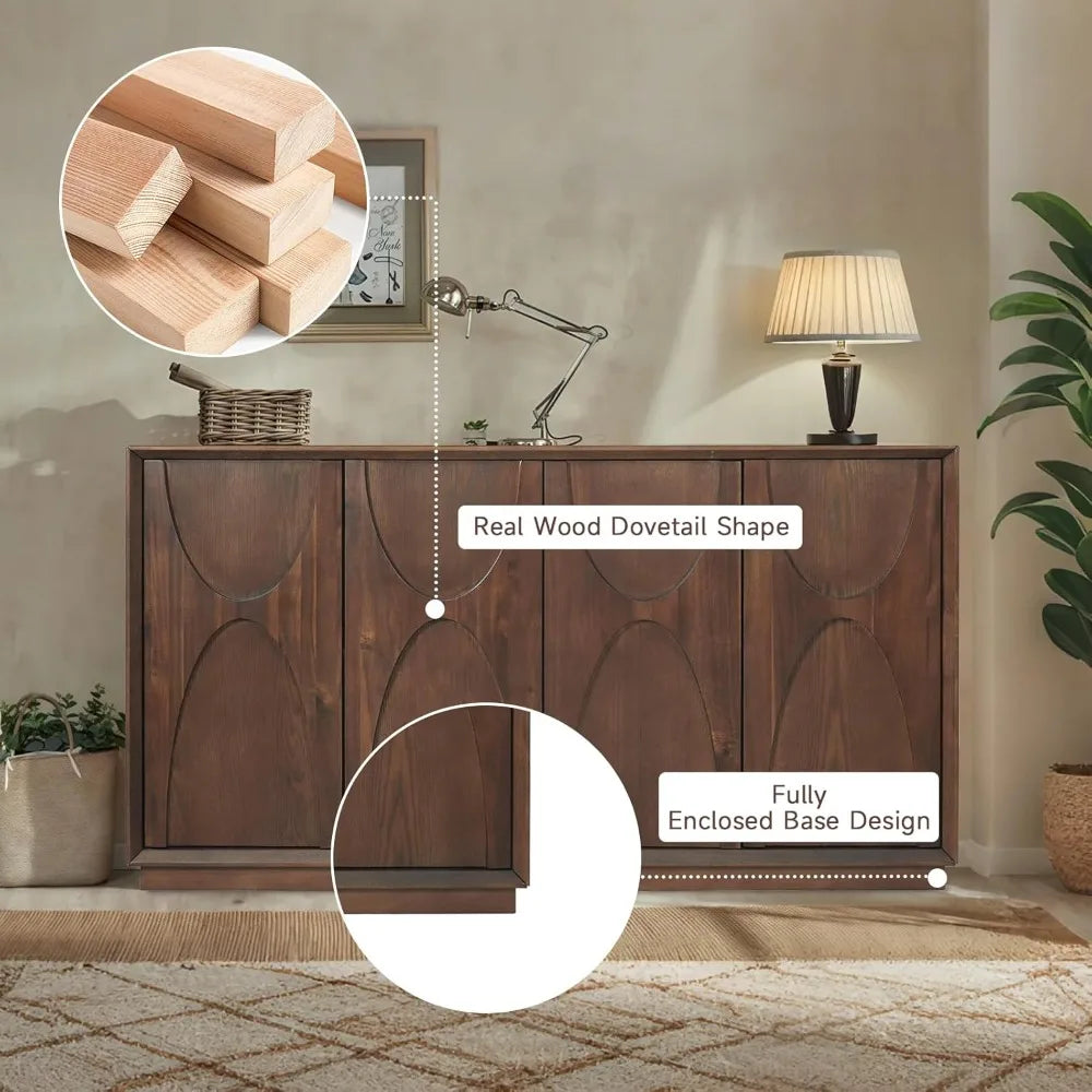 59" Sideboard Buffet Cabinet Retro Accent Storage Cabinet with Magnetic Door Latches Adjustable Shelf for Living Room Kitchen