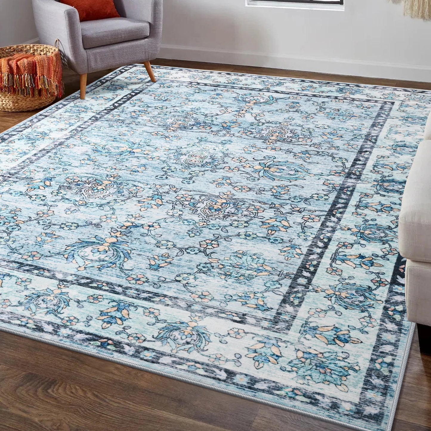 Vintage Area Rugs Low Pile Machine Washable