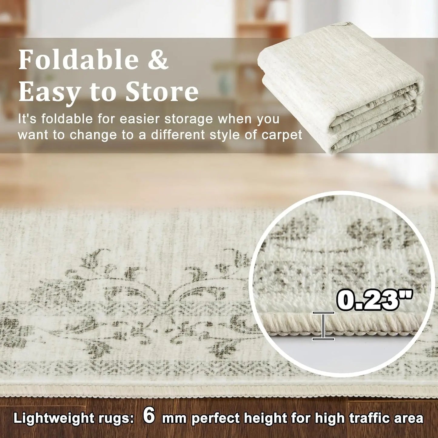 Washable Floral Area Rug