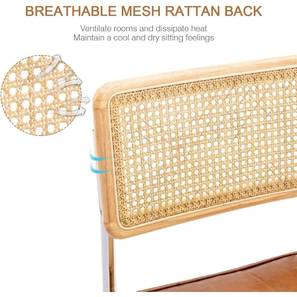 Natural Rattan Dining Chairs Set of 4, Modern Dining Room Chairs with Solid Wood Back for Kitchen