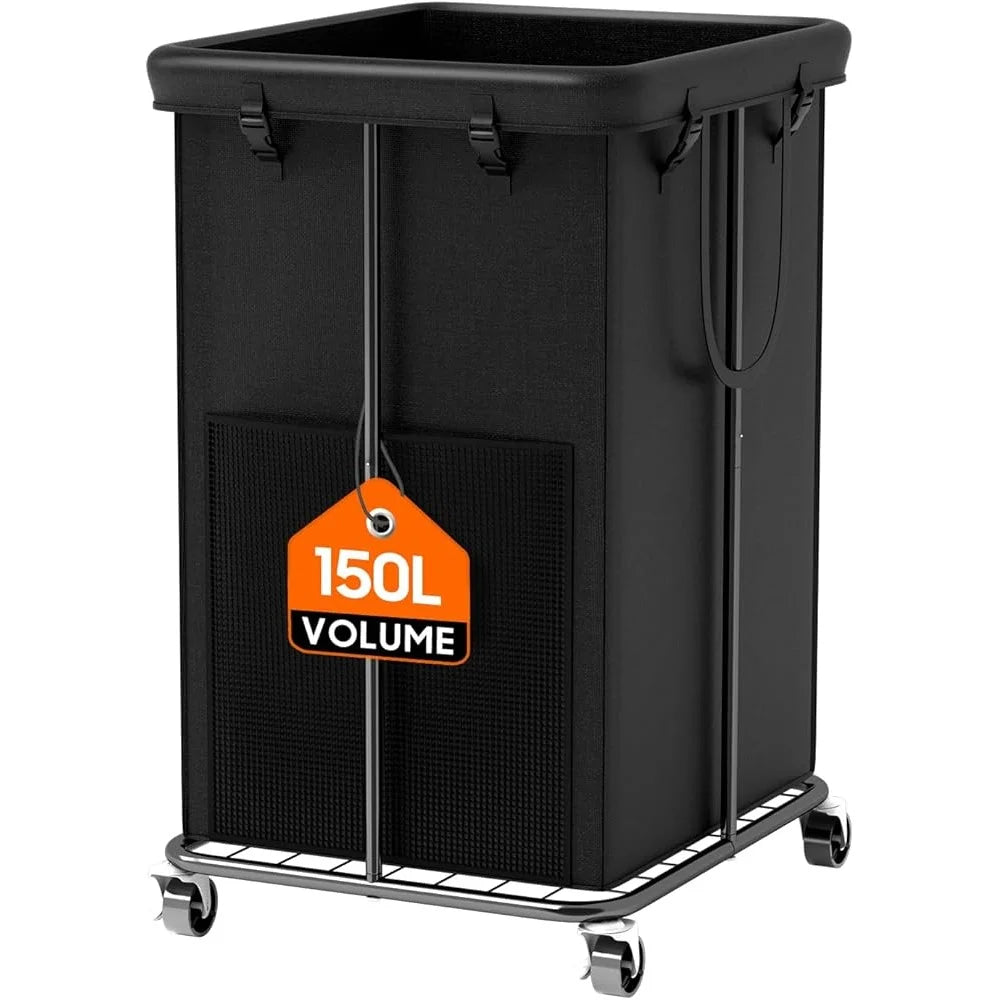 Large 150L Rolling Laundry Basket with Removable Bag Mecanum Wheels Waterproof Hamper Metal Frame Portable Clothes Organizer