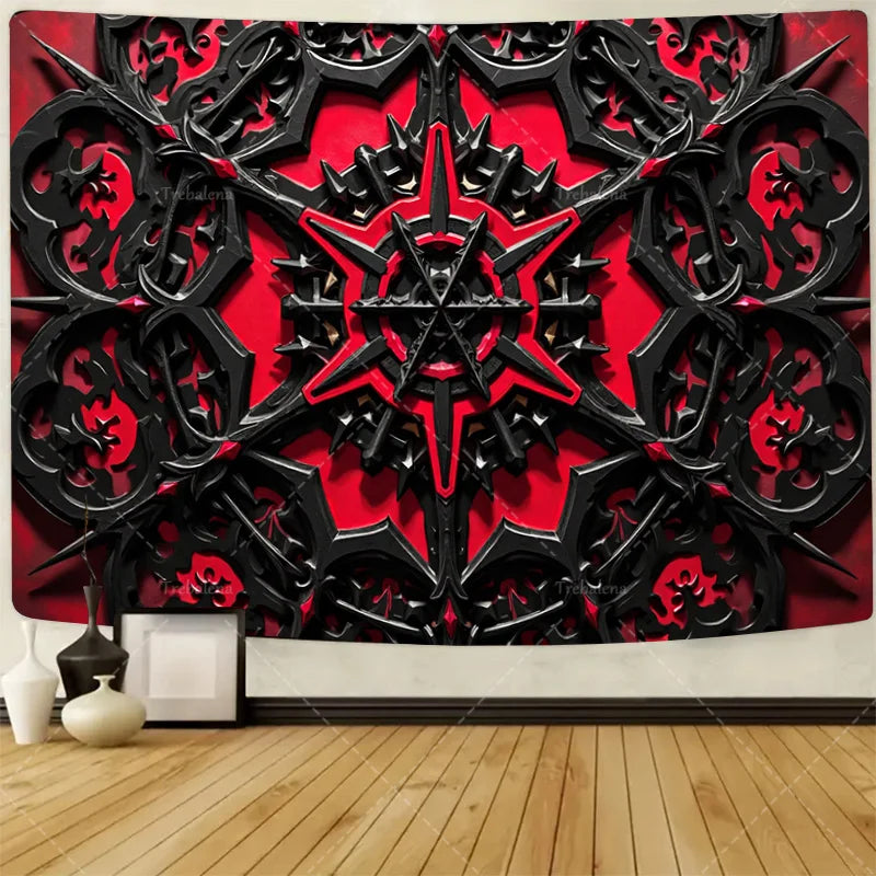 1pc Wall Tapestry  Moon Phase Tapestry - Gold Floral Mandala Wall Hanging