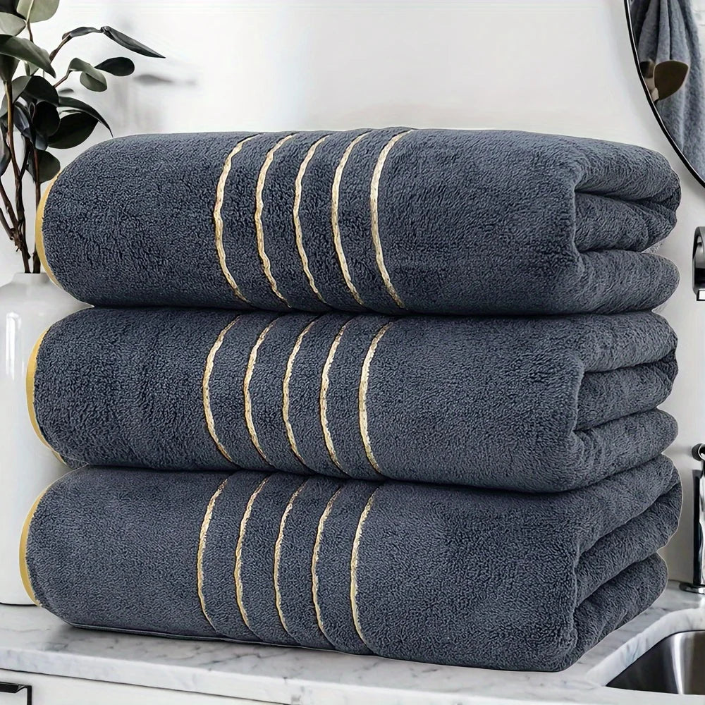3pcs Ultra-Soft Coral Bath Towel Set - Quick-Dry Luxury Spa & Gym Towels, Large Bath Sheets , Lightweight & Highly Absorbent