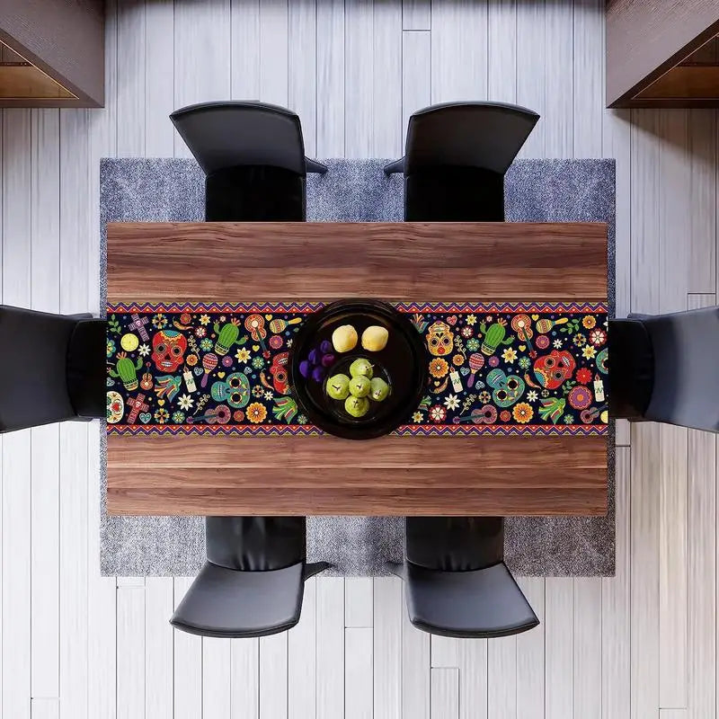 Mexican Skull Tablecloths Rustic Linen Table Cloth Mexican Theme Party Supplies Day Of The Dead Altar Decorations For Festival