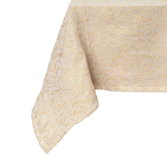 Elegant 84 Inch Rectangular Tablecloth with Gold Leaf Design Waterproof Fabric Ideal Dining Protection and Decoration