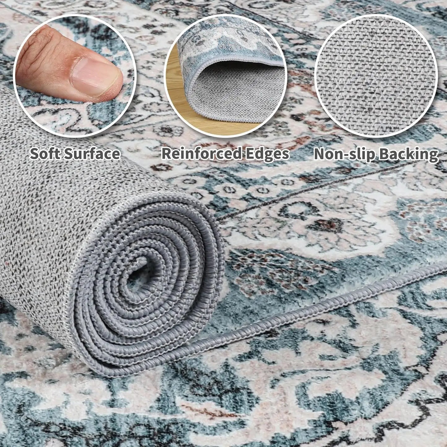 Non-Slip Low Pile Area Rugs ,Machine Washable