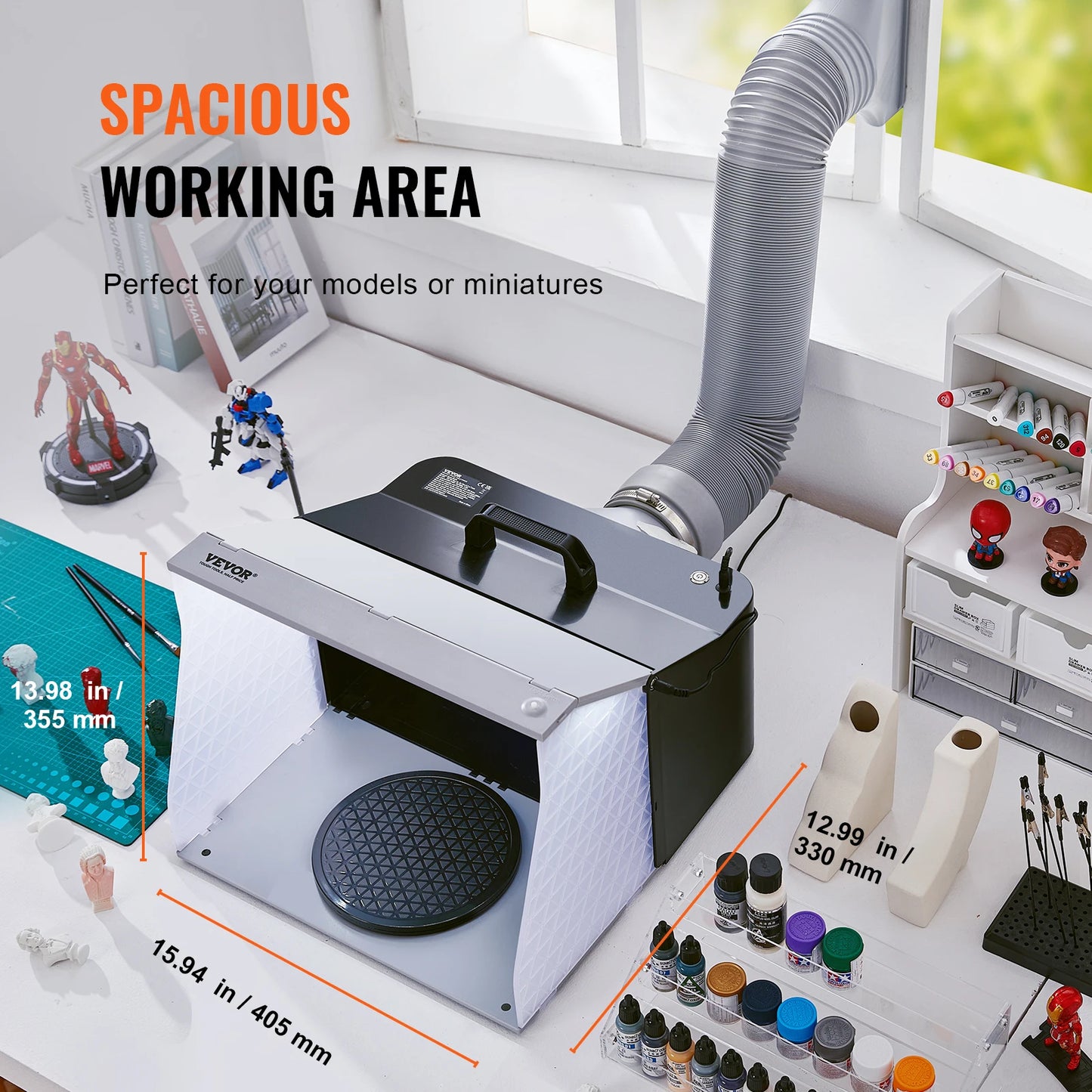 Airbrush Spray Booth Portable Hobby  Kit with 4 LED Light Powerful Dual Exhaust Fans