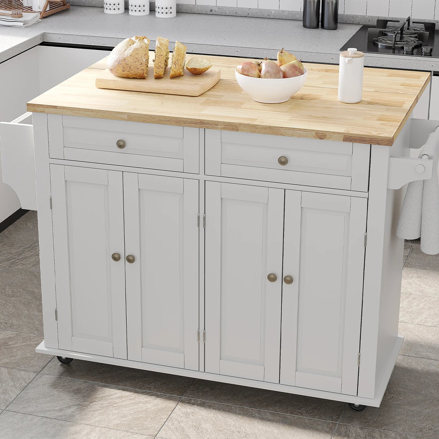 Rolling Kitchen Island with Drop Leaf – Movable Kitchen Carts on Wheels Island with Storage Cabinet