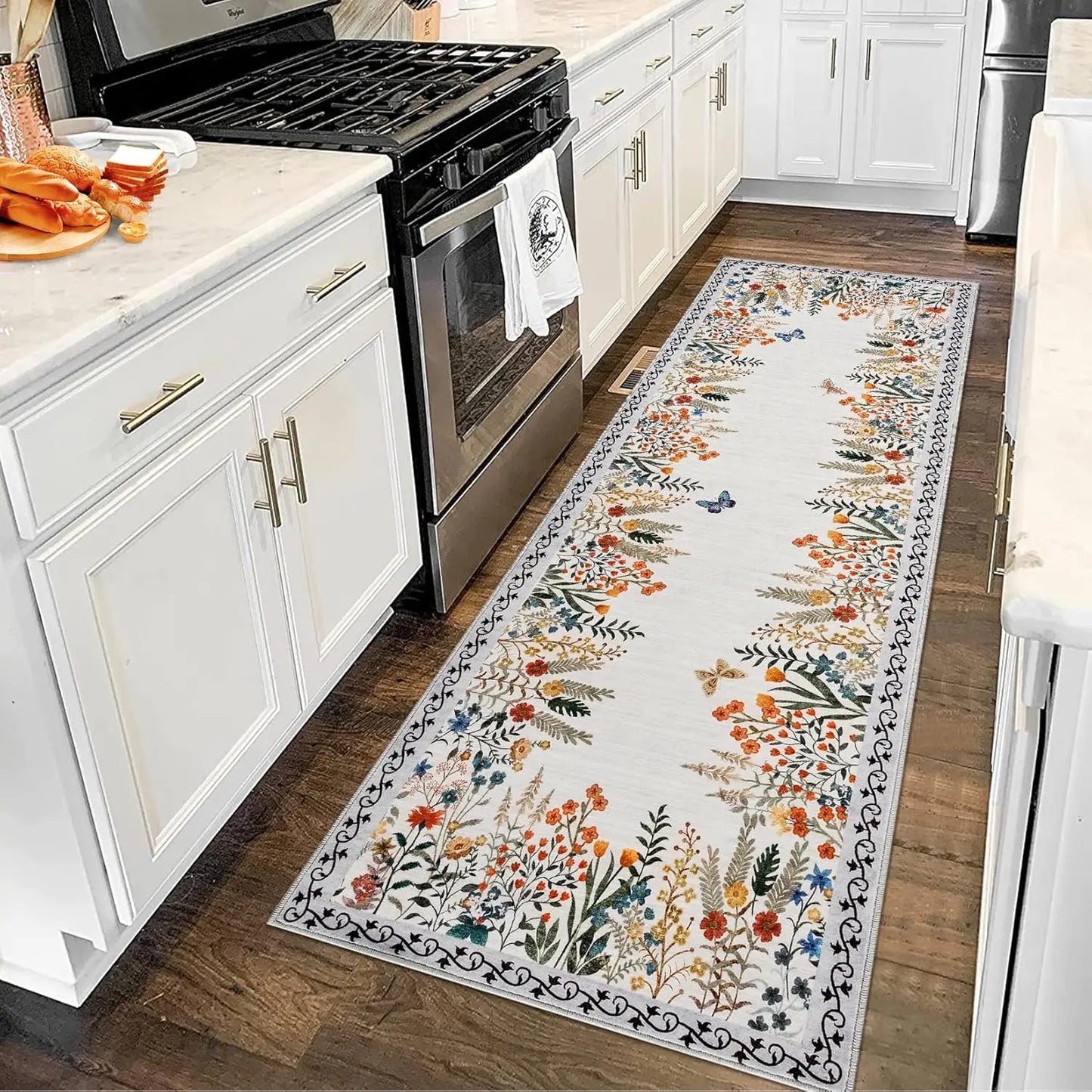Washable Area Rugs , Non-Slip Floral