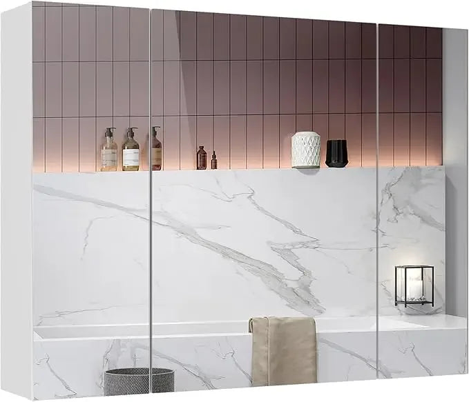 Medicine Cabinets Bathroom Mirror Cabinet with3 Door Bathroom Wall Cabinet  Wall Mirror Storage Shelf with 3-Adjustable Shelves
