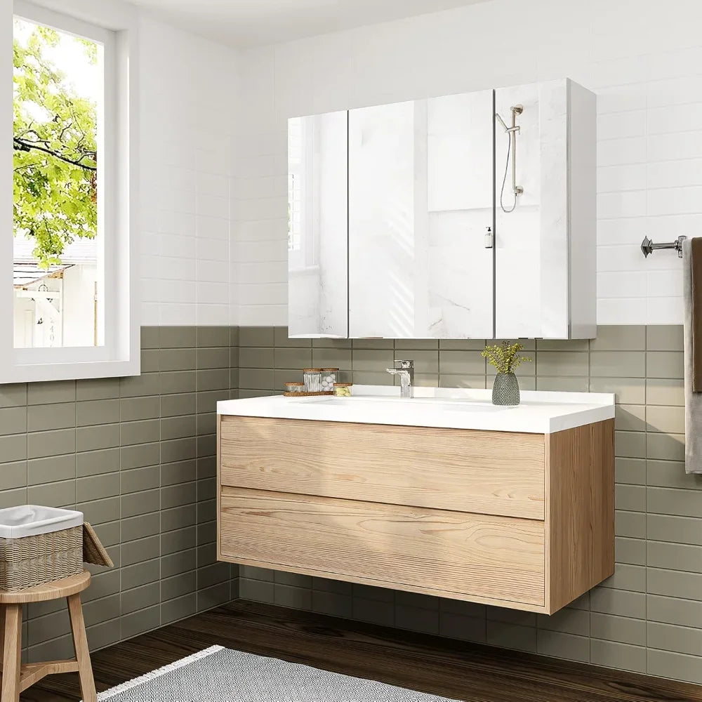 Medicine Cabinets Bathroom Mirror Cabinet with3 Door Bathroom Wall Cabinet  Wall Mirror Storage Shelf with 3-Adjustable Shelves