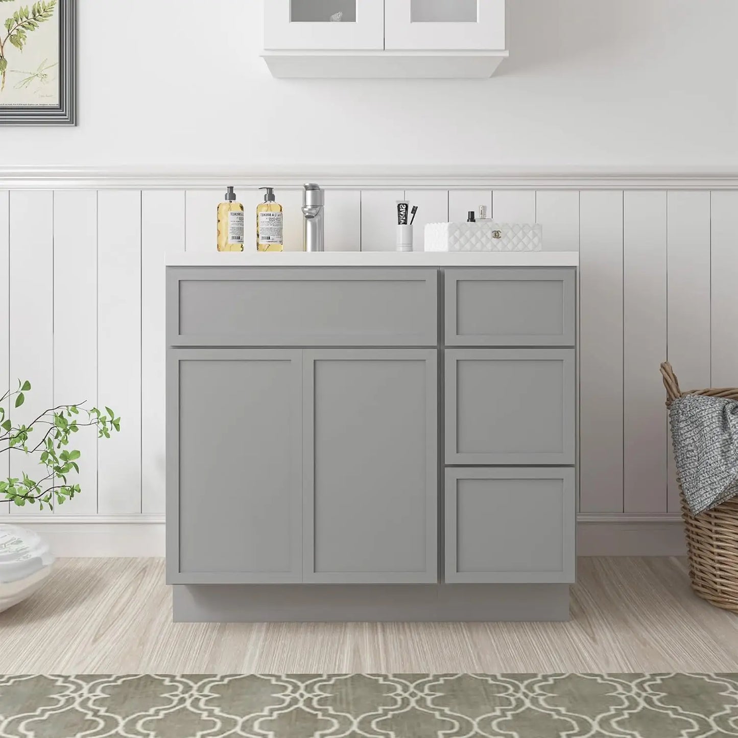 42" Unassembled  Bathroom Vanity - 2-Door & 3-Drawer Floor Cabinet