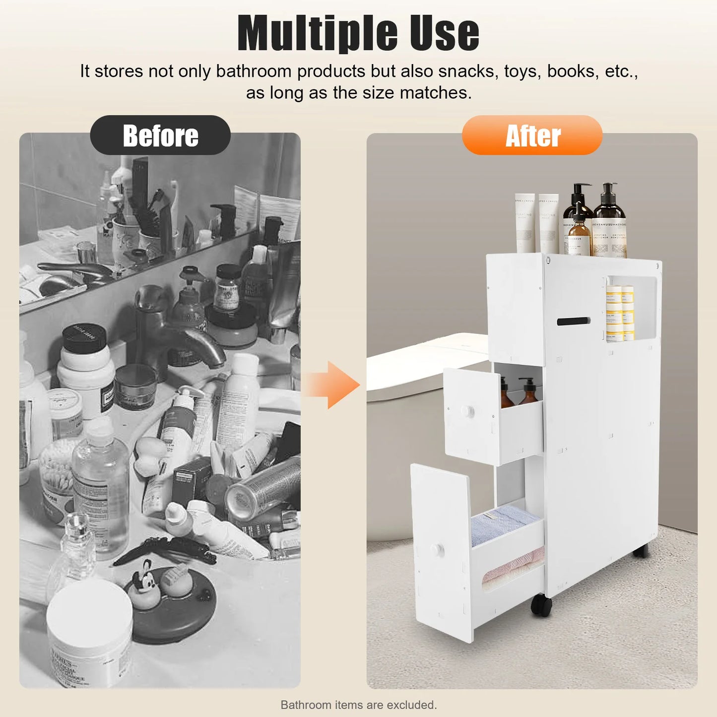 Bathroom Storage Cabinet, Narrow Floor Storage Cabinet, Storage Cabinet with Drawers 50kg Load-bearing Capacity