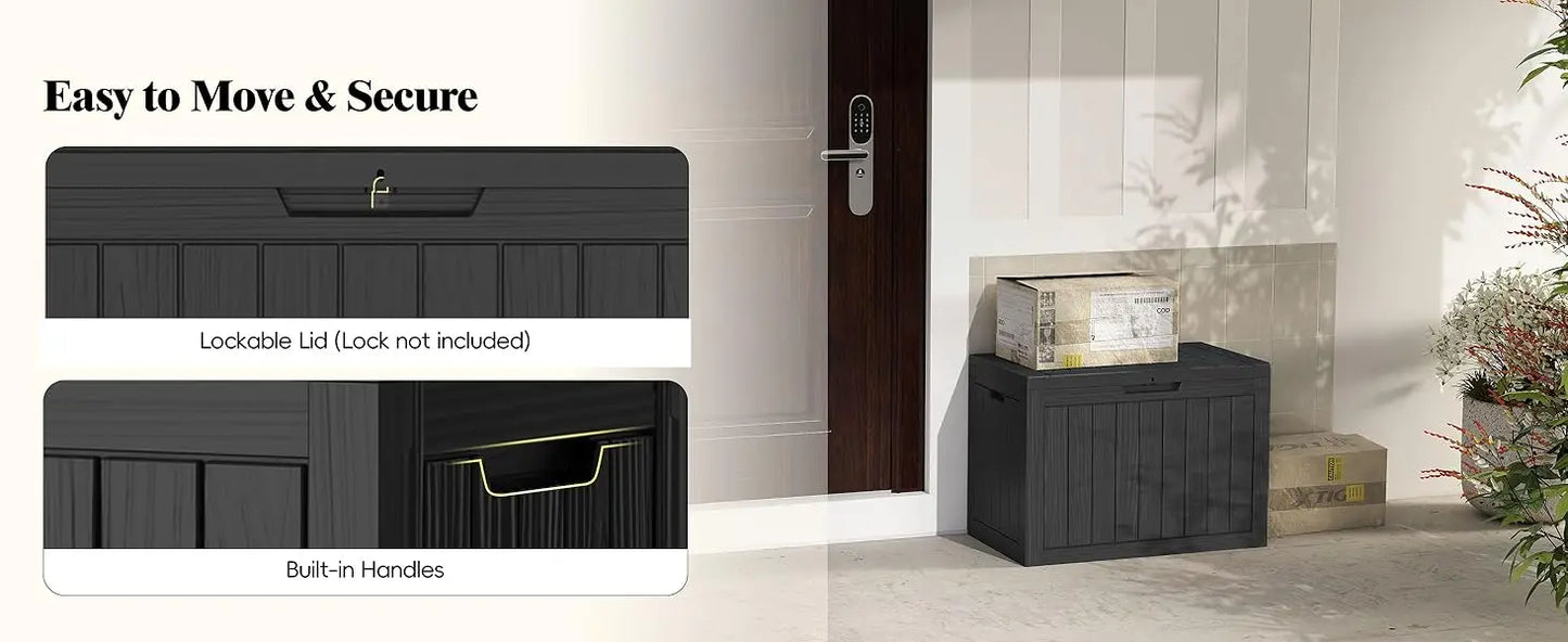 45Gal Black Deck Box - Waterproof & UV-Resistant Outdoor Storage w/Lockable Lid - For Patio/Garden
