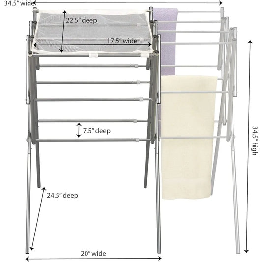 Household Essentials Clothes Drying Rack, Foldable, Expandable and Collapsible Laundry Drying Rack, Silver
