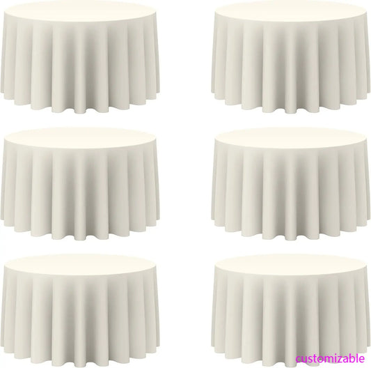 6 Pack Ivory Round Tablecloths 120 Inch - Circle Bulk Linen Polyester Fabric Washable Table Cloth Cover for Wedding Reception