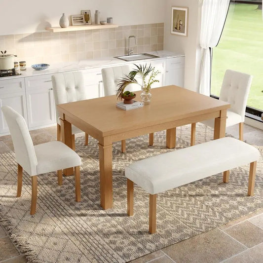 6-Piece Modern Dining Set, Rectangular Kitchen Table with 4 Upholstered Chairs & Bench, Ideal for Dining & Living Room
